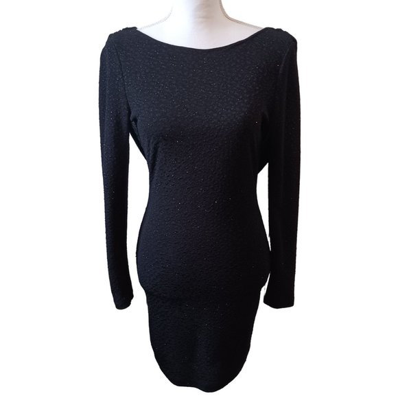 Tobi Black Sparkly Bodycon Longsleeve Mini Dress Draped Open Back Size M - Picture 3 of 12